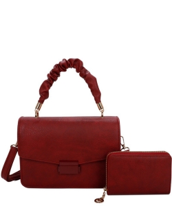 Fashion Ruched Top Handle 2-in-1 Satchel  LF22924T2 BURGUNDY